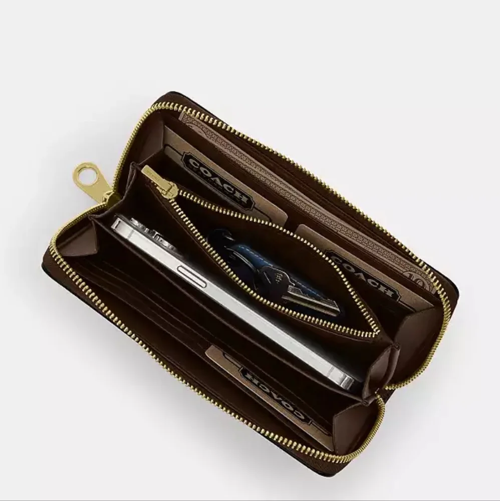 Coach Long Zip Around Wallet Silver/Soft Green Wristlet - Picture 3 of 6